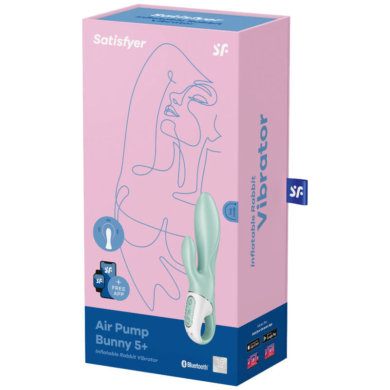 SATISFYER - AIR PUMP BUNNY 5+ INFLATABLE RABBIT VIBRATOR APP GREEN - Amore24