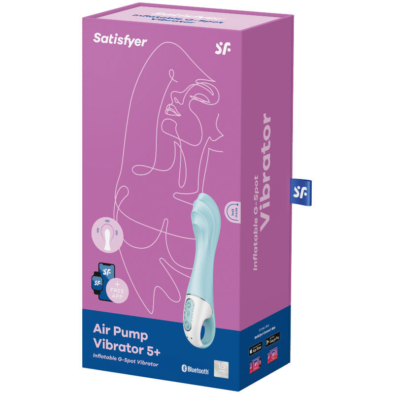SATISFYER - AIR PUMP VIBRATOR 5+ INFLATABLE G-SPOT VIBRATOR APP BLUE - Amore24