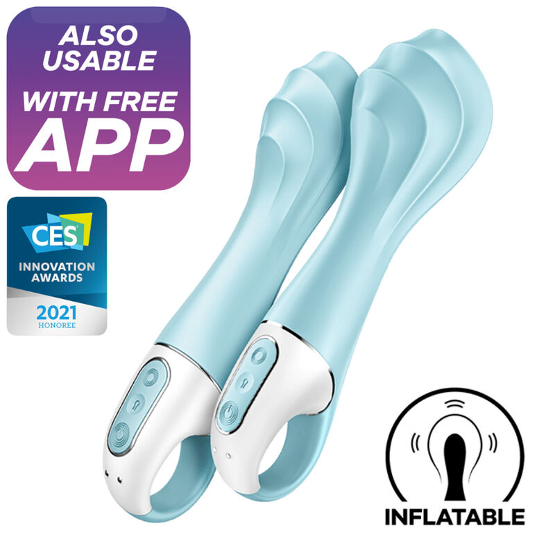 SATISFYER - AIR PUMP VIBRATOR 5+ INFLATABLE G-SPOT VIBRATOR APP BLUE - Amore24