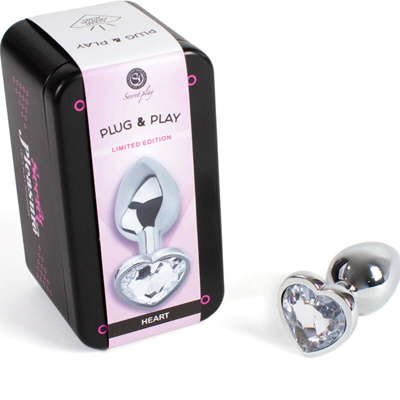 SECRETPLAY - METAL BUTT PLUG CLEAR CRYSTAL HEART SMALL SIZE 7 CM - Amore24