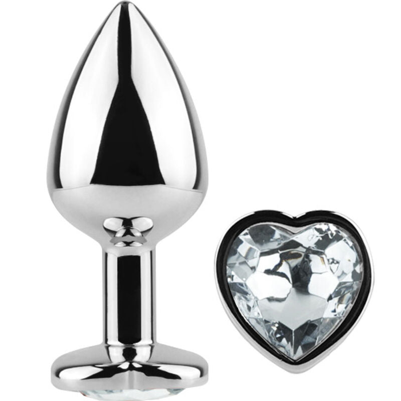 SECRETPLAY - METAL BUTT PLUG CLEAR CRYSTAL HEART SMALL SIZE 7 CM - Amore24