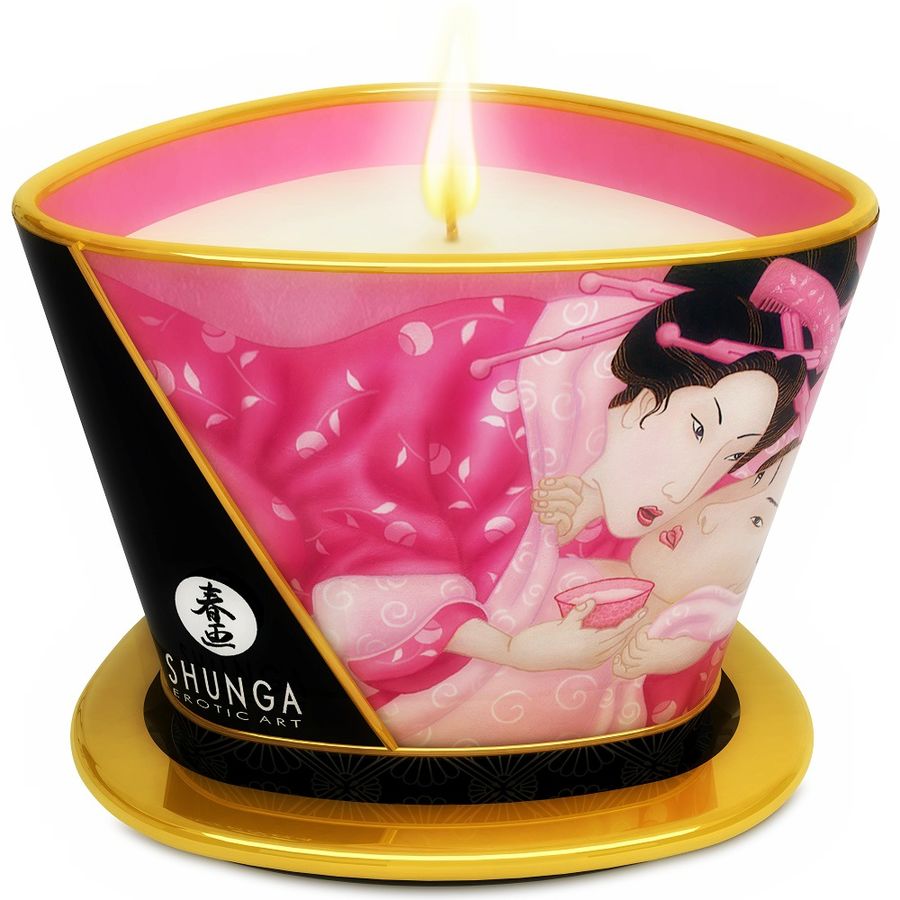 SHUNGA - MINI CARESS BY CANDELIGHT APHRODISIAC ROSES MASSAGE CANDLE 170 ML - Amore24