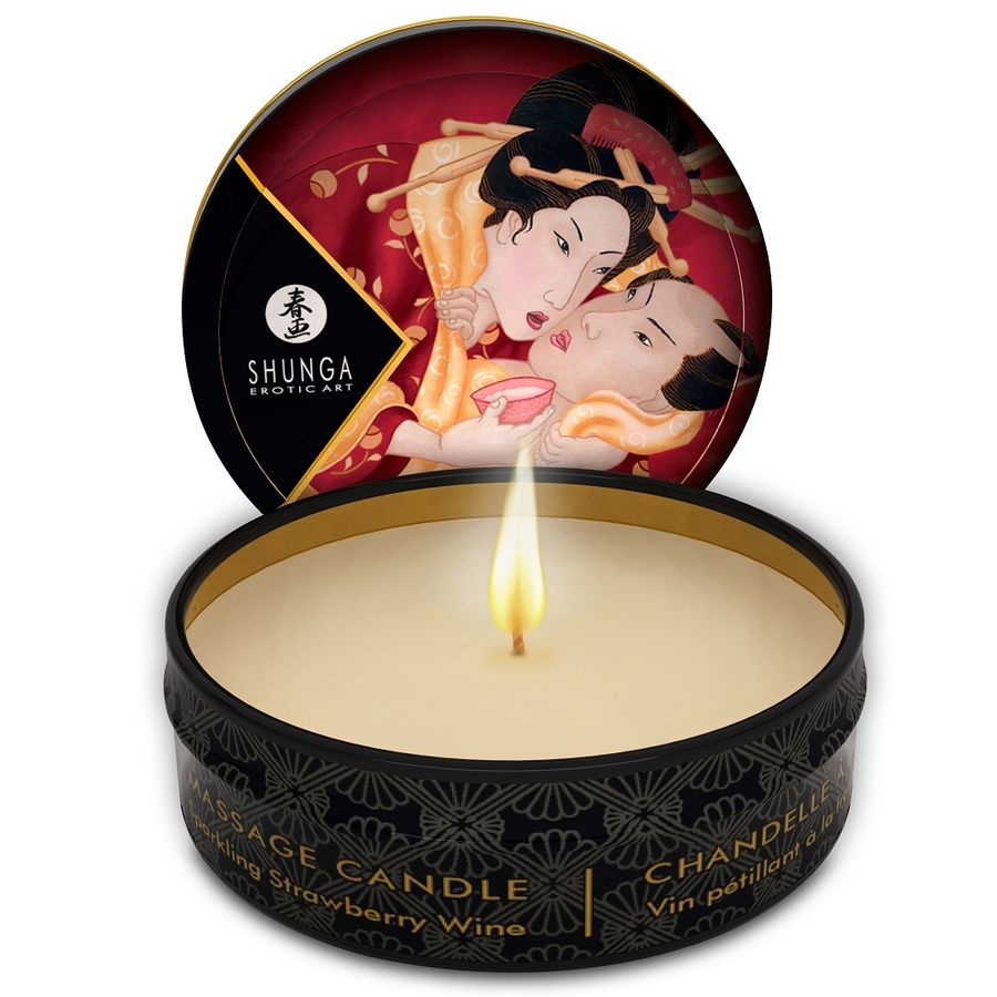 SHUNGA - MINI CARESS BY CANDELIGHT STRAWBERRIES AND CAVA MASSAGE CANDLE 30 ML - Amore24