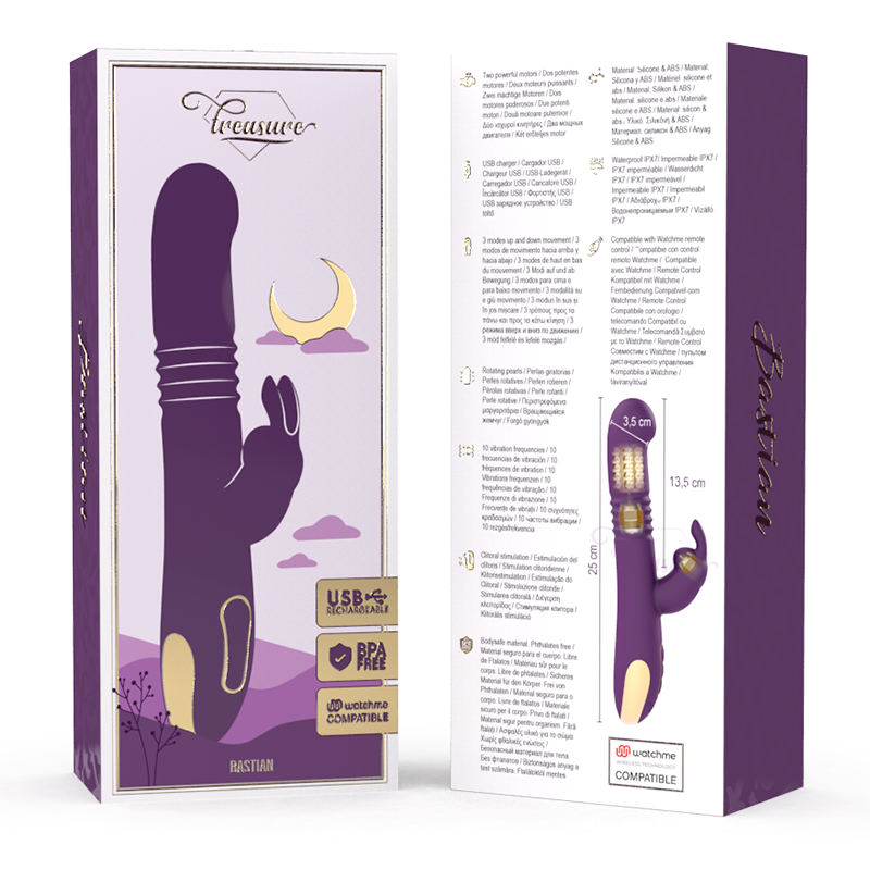 TREASURE - BASTIAN RABBIT UP & DOWN, ROTATOR & VIBRATOR COMPATIBLE WITH WATCHME WIRELESS TECHNOLOGY - Amore24