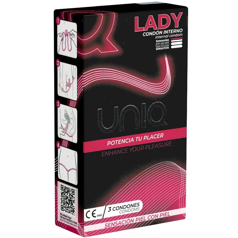 UNIQ - LADY CONDOM LATEX FREE FEMALE CONDOMS WITH GARTER BELT 3 UNITS - Amore24