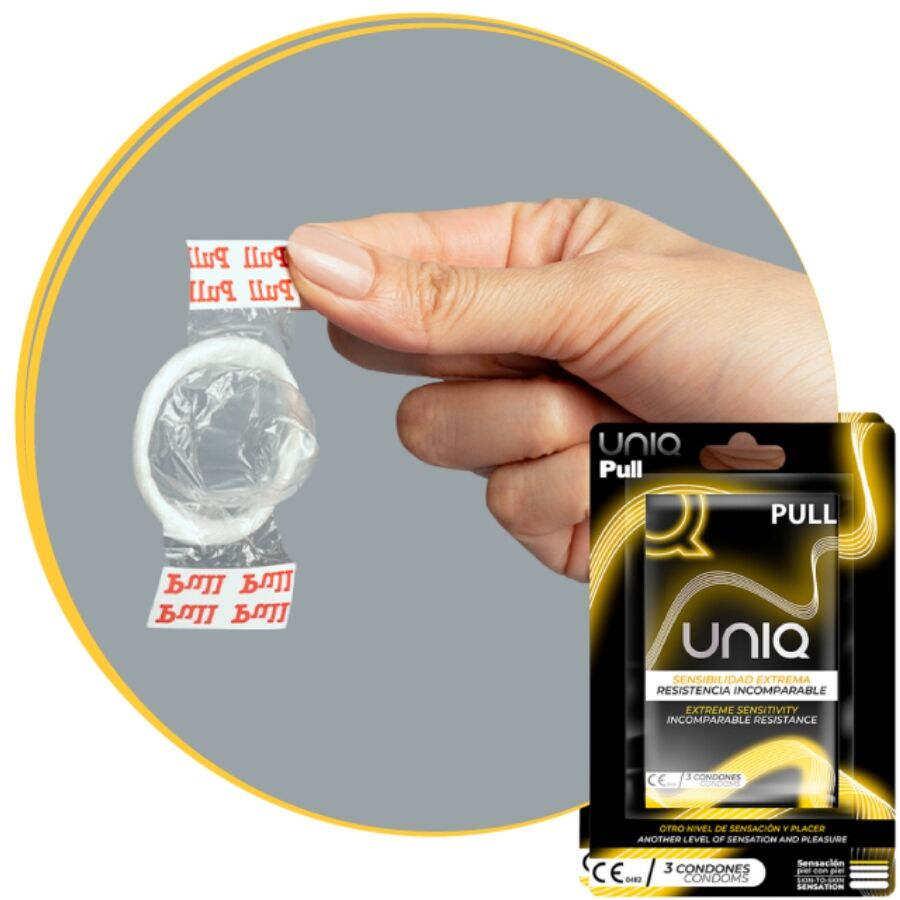 UNIQ - PULL LATEX FREE CONDOMS WITH STRIPS 3 UNITS - Amore24