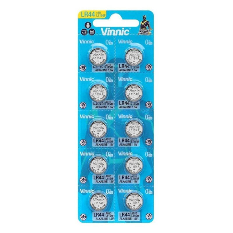 VINNIC - ALKALINE BUTTON BATTERY AG13 L1154F LR44 BLISTER*10 - Amore24